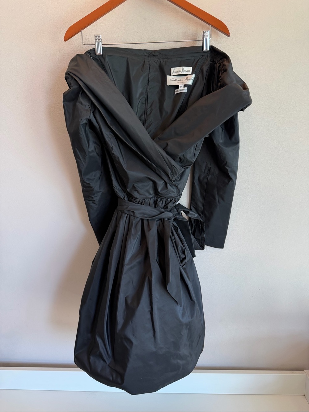 Catherine Regehr Neiman Marcus Silk Taffeta Bubble Dress Black Off Shoulder M